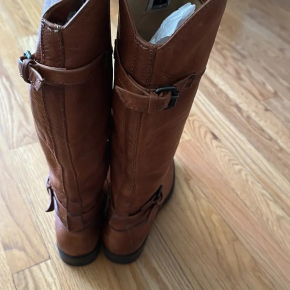 Frye sz 7 Phillip Riding boots cognac leather side zip great pre owned condition - Picture 5 of 10